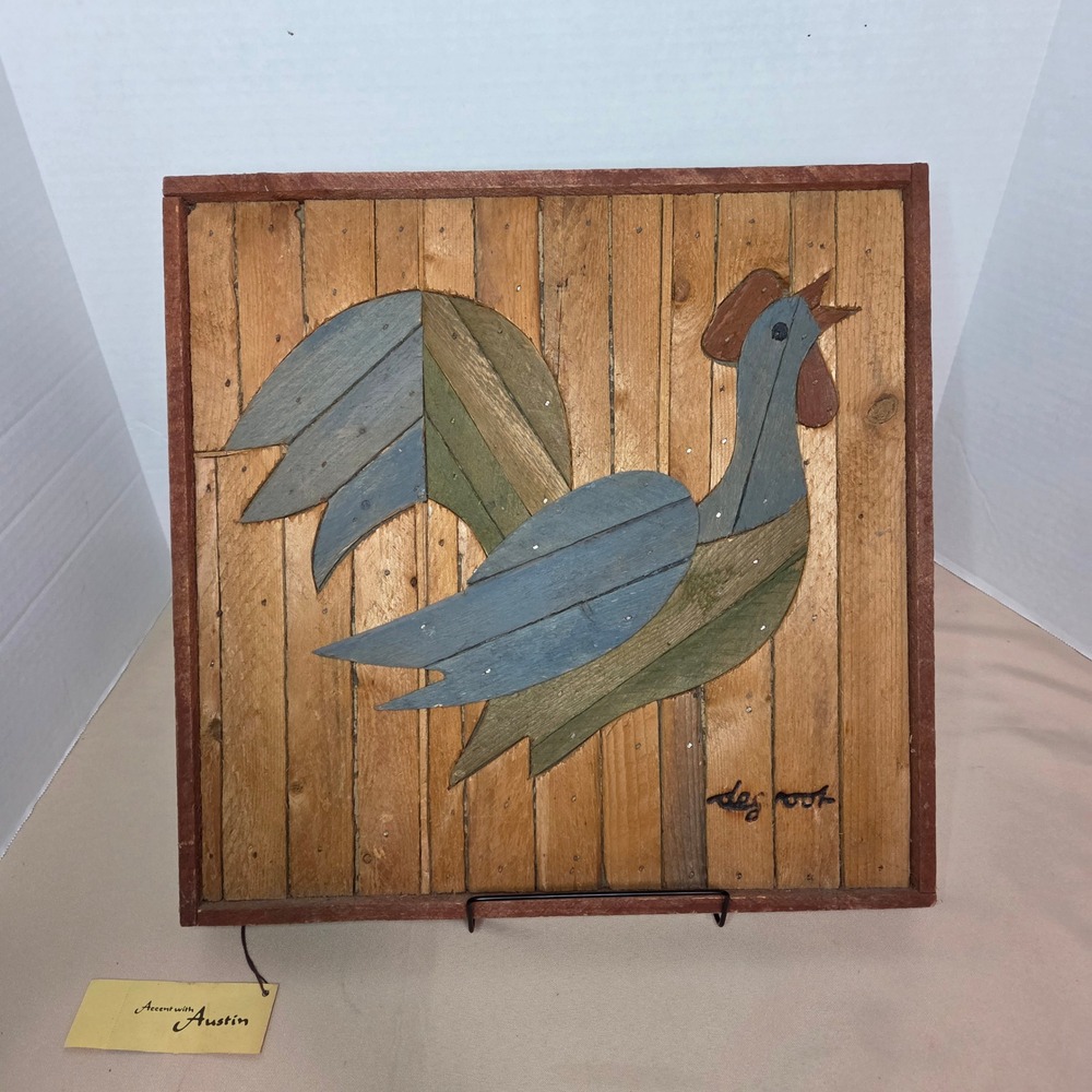 Degroot Lath‎ Art Accent w/ Austin Productions Handcrafted Wooden Rooster Signed